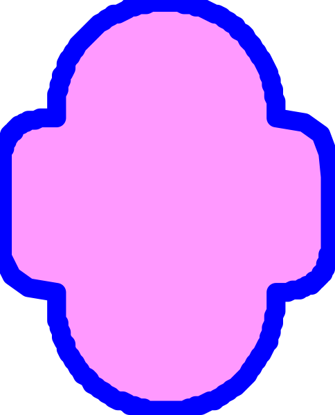 The image shows a pink blob with an outline of two ears on top against a black background.