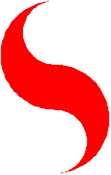 The image shows a red stylized flame with swirling patterns against a gray background on the left side of an otherwise black square frame.