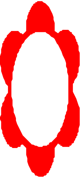 The image shows a red circle with an oval shape inside it on top of what appears to be a gray background.
