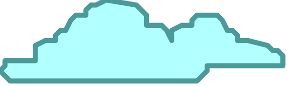 The image shows a pixelated representation of an abstract landscape with blue waves on top against a grey background.