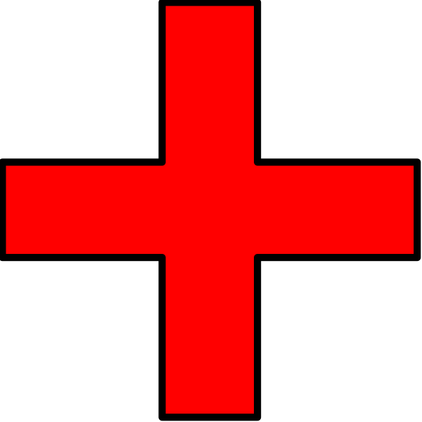 The image shows a red cross on black background with no additional details visible due to its size.