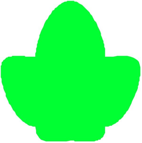 The image shows a green leaf shape on top of another similar but smaller green leaf shape against an indistinct background with two different shades of green leaves in each corner.