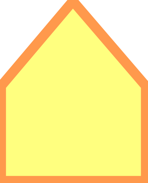 The image shows a simple house icon with an orange roof against a gray background on what appears to be a digital display screen.