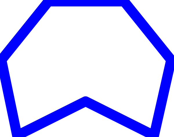 The image shows a blue hexagon with an abstract design inside it on top of what appears to be a gray background.