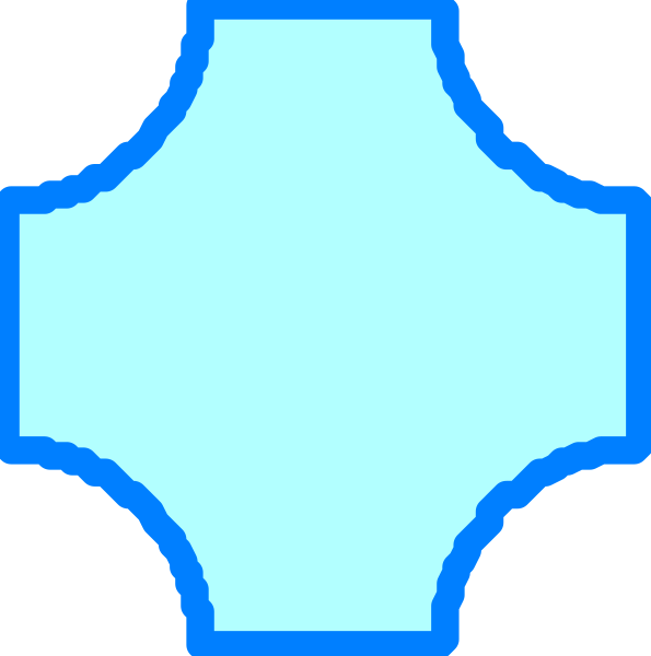 The image shows a blue outline of an object that resembles a cross with two vertical bars connected by horizontal ones at both ends against a black background.