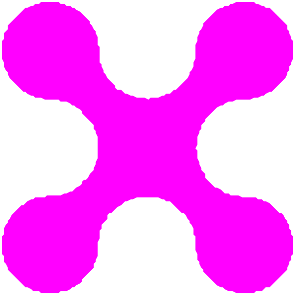 The image shows a pink starburst pattern with white dots inside it against a black background.