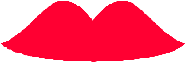 The image shows a red lipstick shape with teeth inside it against a gray background.