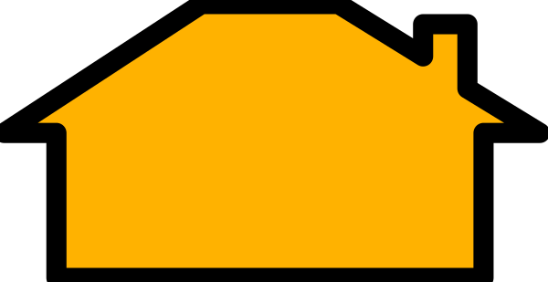 The image shows a simple house icon with an orange roof on top of it against a gray background.