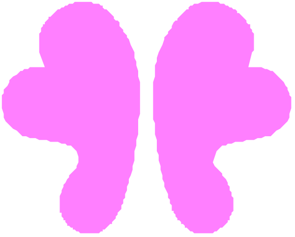 The image shows a pink abstract design with two shapes that resemble leaves on either side of what appears to be an eye in between them.