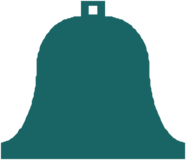 The image shows a stylized bell with two bells on top of it against an abstract background that resembles a bar graph.