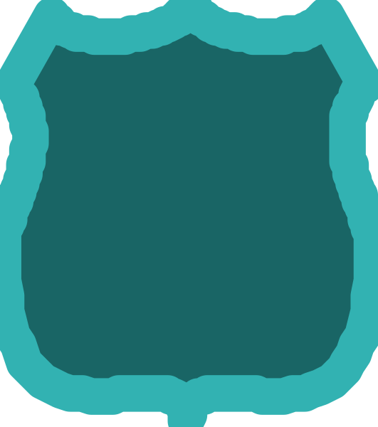 The image shows a stylized badge with an outline of a shield shape at its center against a light blue background; it has no additional details to provide information about any objects, people, animals, actions, and setting within this small clip-art graphic.