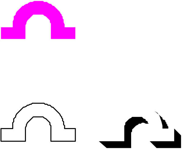 The image shows a pixelated representation of two characters with purple outlines facing each other against a black background; there is no text present in this clip-art image.