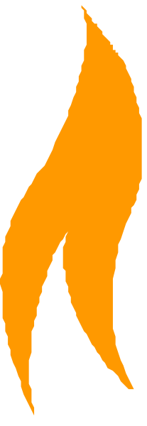 The image shows a stylized orange flame with two black lines on either side of it against a gray background.