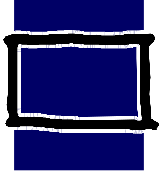 The image shows a blue rectangle with white lines forming an outline of it on top against a black background at the bottom right corner.