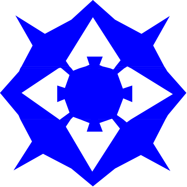 The image shows a blue snowflake with six points against a black background on top of which there is an illustration resembling gears in white coloring.