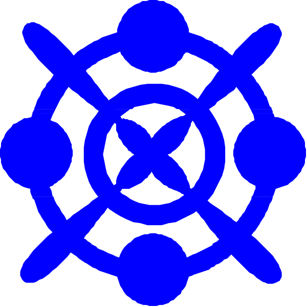 The image shows a blue circular logo with six interconnected lines forming an abstract design that resembles hands holding each other in unity around a central point of focus; there is no text present within this clip-art graphic.