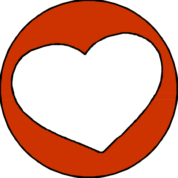 The image shows a red heart with two black dots on either side of it against a dark background.