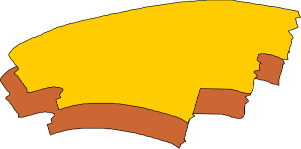 The image shows a stylized map with various regions highlighted by different shapes such as rectangles and triangles overlaid on top of it in shades of yellow and red against an orange background.
