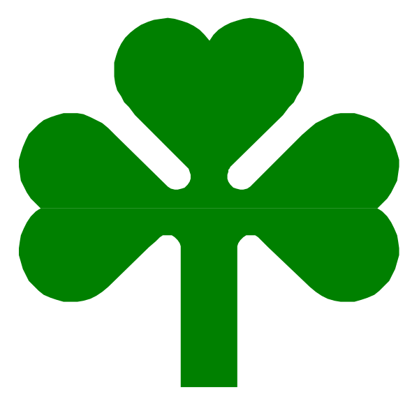The image shows a simple graphic of an interlocking four leaf clover with each petal outlined by white lines against a black background.