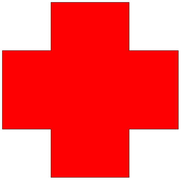 The image shows a red cross on black background with white borders around it.