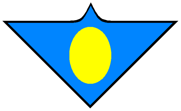 The image shows a blue diamond with an orange circle inside it against a white background.