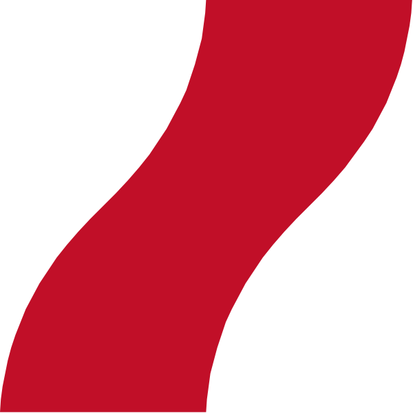 The image shows a red abstract design resembling an 's' shape with two wavy lines forming its body against a black background.