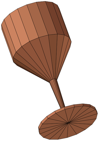 The image shows a simple line drawing of an upside down cone with two cylinders on top forming what appears to be a hat-like structure placed next to another similar object that is also inverted position, suggesting it might represent some sort of container or vase.