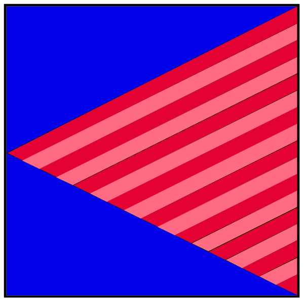 The image shows a red arrow pointing to an abstract blue shape with stripes on it against a white background.