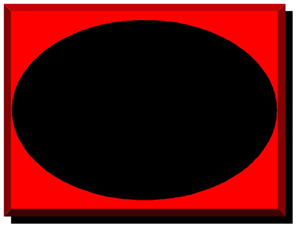 The image shows a red square with an oval inside it on top of another rectangle that is black at its center but has white edges.