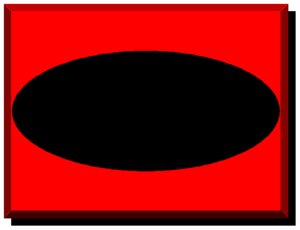 The image shows a red square with an oval shape inside it on top of another rectangle that is also colored black.