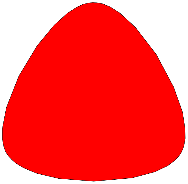 The image shows a simple red shape that resembles an abstract representation of three cones with varying heights against a black background.