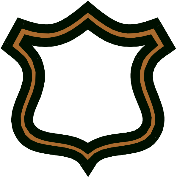 The image shows a stylized emblem with an orange border featuring what appears to be a shield design inside it, set against a black background.