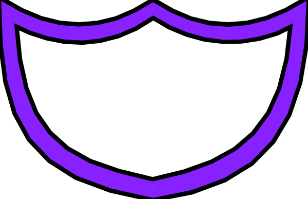The image shows a purple banner with two black triangles on either side of it against a gray background.