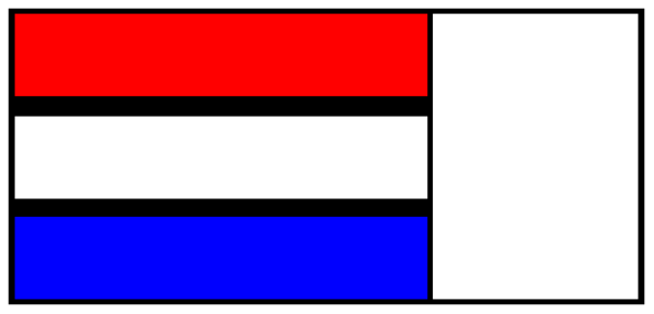 The image shows a pixelated representation of an object with red stripes on top half and blue bottom half connected by white lines in what appears to be a stylized form resembling a flag or banner, set against a grey background.