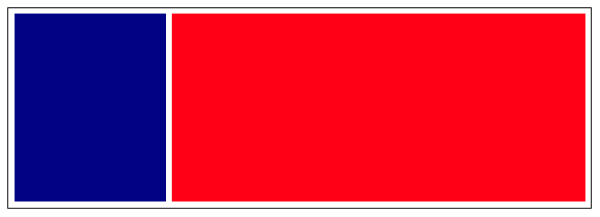 The image shows a red rectangle with two blue rectangles inside it on top of each other against a gray background.