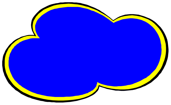 The image shows a blue cloud with two white clouds inside it against a gray background on top of which there is text that reads "Clouds."