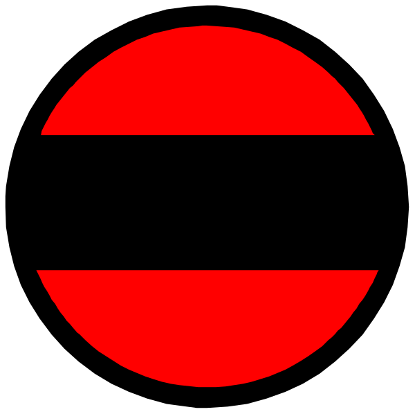 The image shows a red circle with an inner black rectangle on it against a dark background.