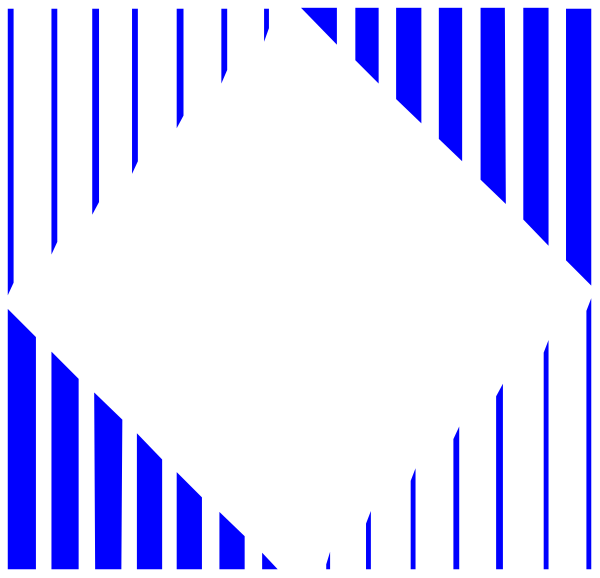 The image shows a black and white barcode pattern with blue lines forming an abstract design within it.