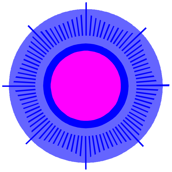 The image shows a circular diagram with concentric circles of varying shades from blue to pink at its center, resembling an abstract representation possibly related to data analysis or targeting, set against a black background.