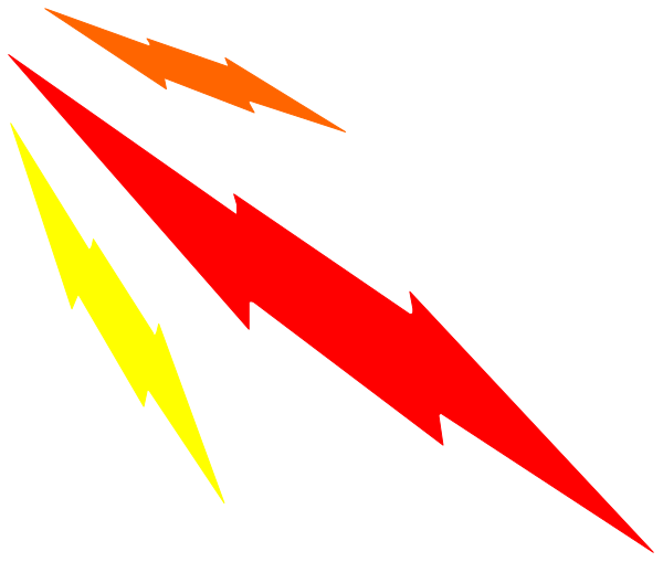 The image shows a black background with red lightning bolts that have yellow sparks at their ends.