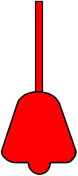 The red bell on a black background with white stripes at top left corner of an otherwise gray square.