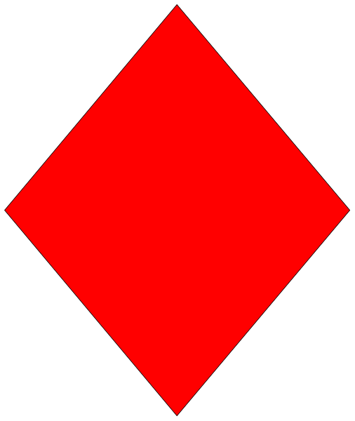 The image shows a red diamond shape on top of another square with black borders against a gray background.