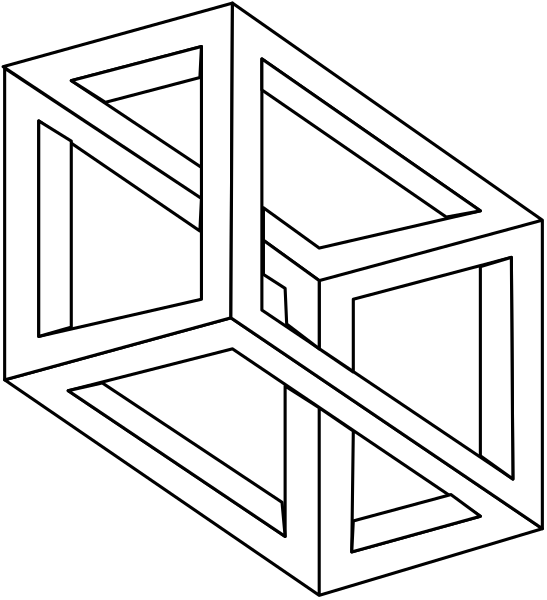 The black and white illustration shows a Rubik's Cube with its sides unfolded to reveal an internal structure of interconnected cubes forming a three-dimensional cube within it.