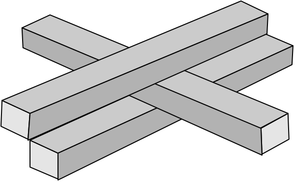 The black and white illustration shows a simple geometric design consisting of two intersecting lines forming an X shape with four rectangles attached to each line at their ends.