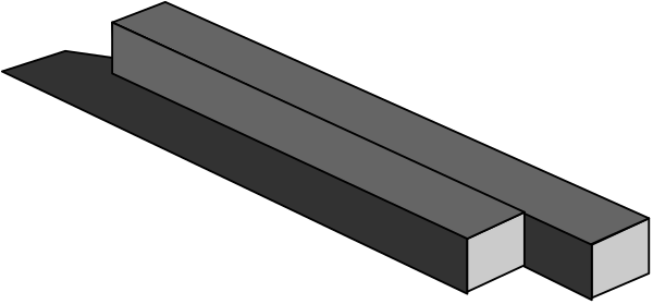 The image shows a simple black and white line drawing of two rectangular bars with rounded corners placed side by side against an untextured background.