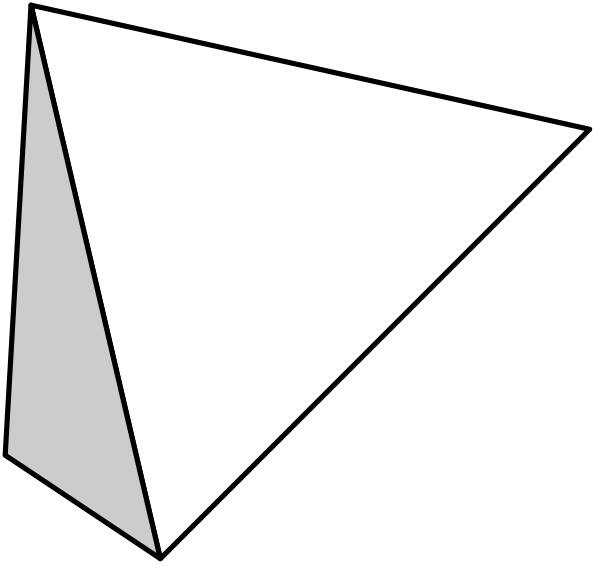 The black and white image shows a simple geometric design with two triangles pointing upwards at an angle to each other against a dark background.