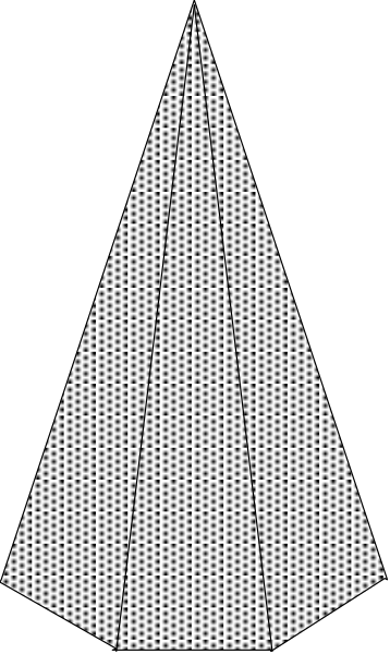 The image shows a black triangle with white dots inside it against an indistinct background that appears to be grayish-black in color.