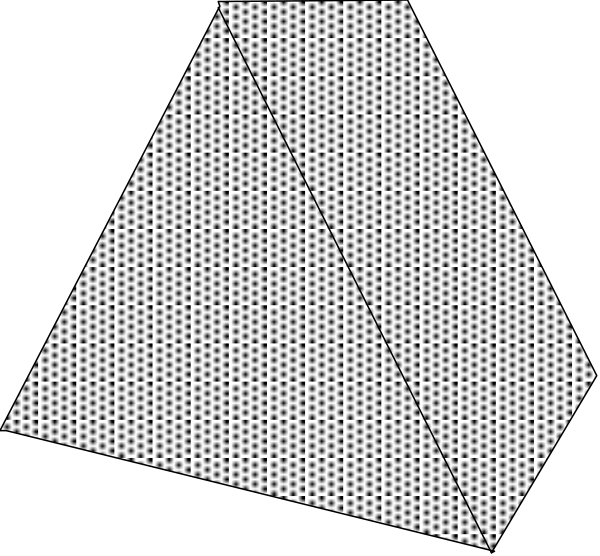 The image shows a black and white pixelated representation of an abstract shape that resembles a three-dimensional object with multiple facets meeting at one point in space.
