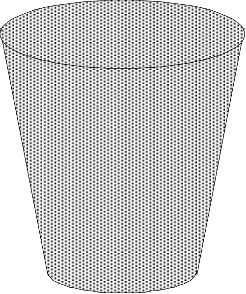 The image shows a white plastic cup with measurements on it against a black background.