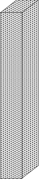 The image shows a closeup of an object with many holes arranged vertically down its center; it appears to be made from metal or plastic material due to reflections on its surface.